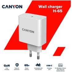 Canyon sieťová nabíjačka CH-65 (65W) PD, vstup 100-240V, výstup USB-C1/C2 5-20V, power delivery