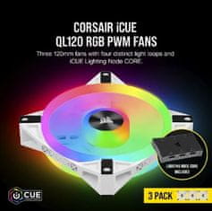 Corsair ventilátor QL Series QL120 RGB LED, 3x 120mm, Lighting Node CORE, biela