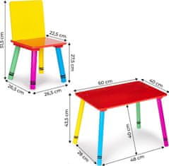 EcoToys Detský drevený stôl s dvoma stoličkami farebný