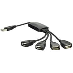 Akyga adaptér Hub USB 2.0 4-port/ABS/cierna/15cm