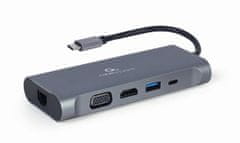 shumee GEMBIRD MULTI ADAPTÉR USB TYP-C 7 V 1 (HUB3.0 + HDMI + VGA + PD + ČTEČKA KARET + STEREO ZVUK), ŠEDÁ