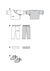 Burda Strih Burda 9257 - Zavinovacie tričko, tepláčky, čelenka a capáčky