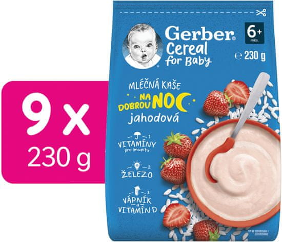 Gerber Cereal mliečna kaša jahodová Dobrú noc 9x230 g