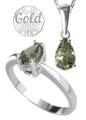 A-B A-B Súprava šperkov s príveskom a prsteňom Zelený les s vltavínom v bielom zlate 200000502