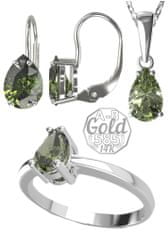A-B A-B Súprava šperkov prívesok, náušnice a prsteň Lesná zelená s vltavínom v bielom zlate 200000504 biele zlato 585 / 14K