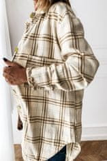OMG! dámska kockovaný kabát s rozparkami Yena béžová XL