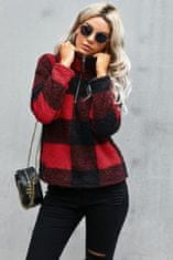 OMG! dámska kockovaný sveter so zipsom Mauz čierna, červená M