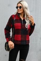 OMG! dámska kockovaný sveter so zipsom Mauz čierna, červená M