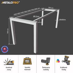 MetaloPro Stolové nohy kovové, stabilné stolové podnože, stolové nohy čierne, stolové podnože do jedálne, 150x70x72 cm
