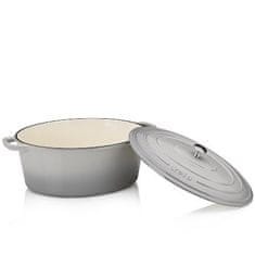 Kela pekáč liatinový oválny s pokrievkou Calido 36x29 cm svetlo šedá