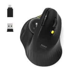 Port Designs PORT CONNECT ERGONOMIC TRACKBALL, bezdrôtová ergonomická myš, 2,4 Ghz & Bluetooth, USB-A/C, čierna