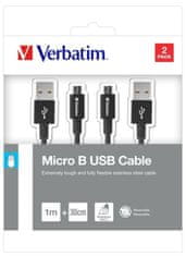 VERBATIM Micro USB kábel 100cm + 30cm, SYNC + CHARGE čierny