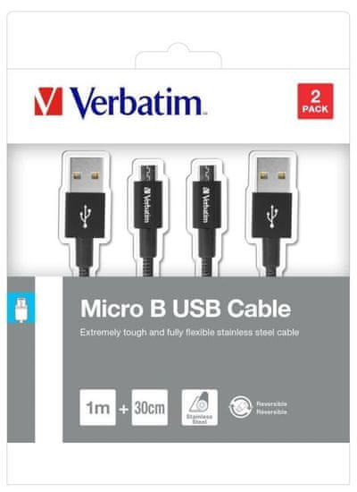 VERBATIM Micro USB kábel 100cm + 30cm, SYNC + CHARGE čierny