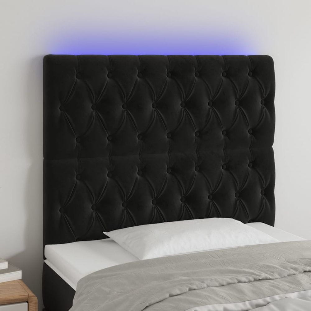 Vidaxl Čelo postele s LED čierne 100x7x118/128 cm zamat