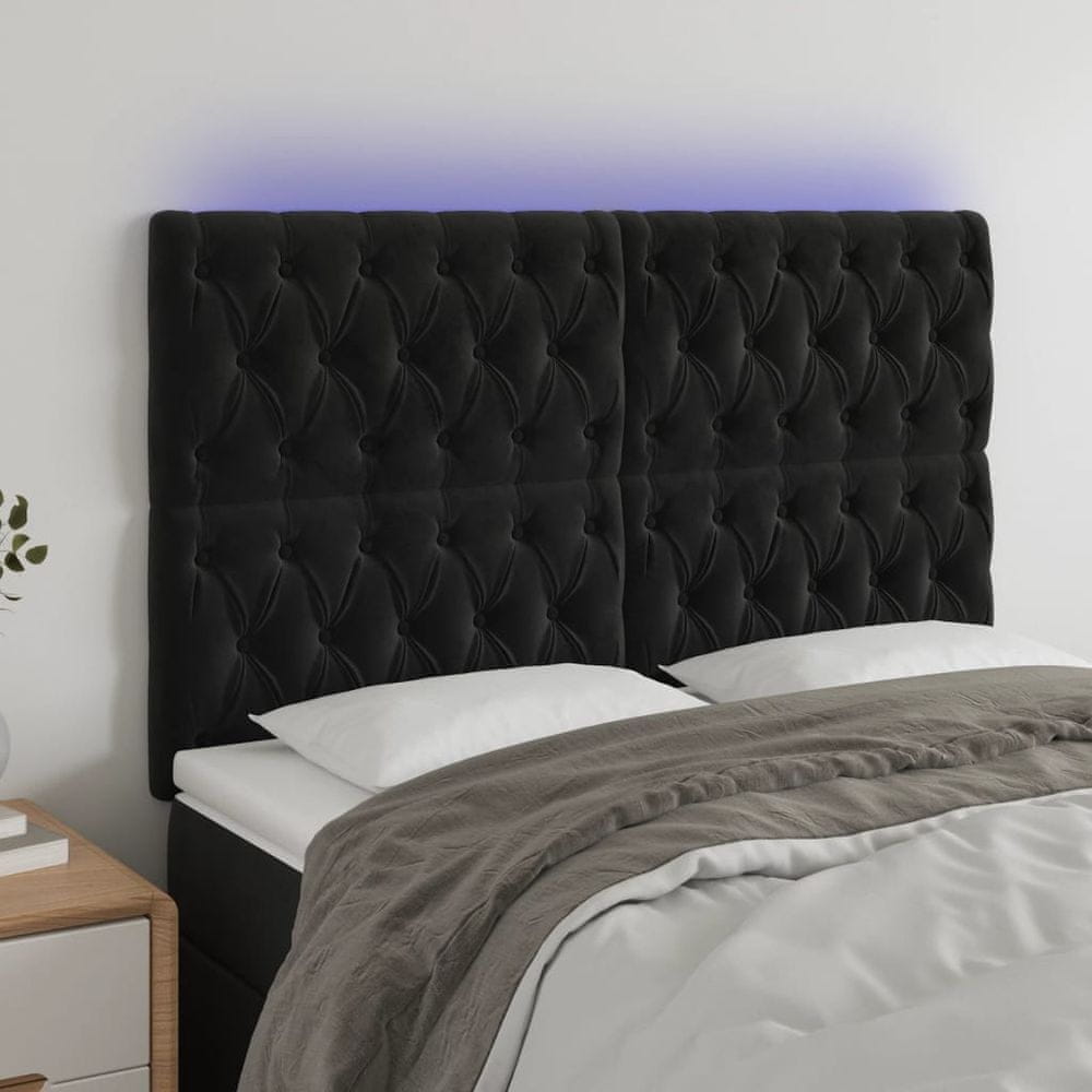 Vidaxl Čelo postele s LED čierne 160x7x118/128 cm zamat