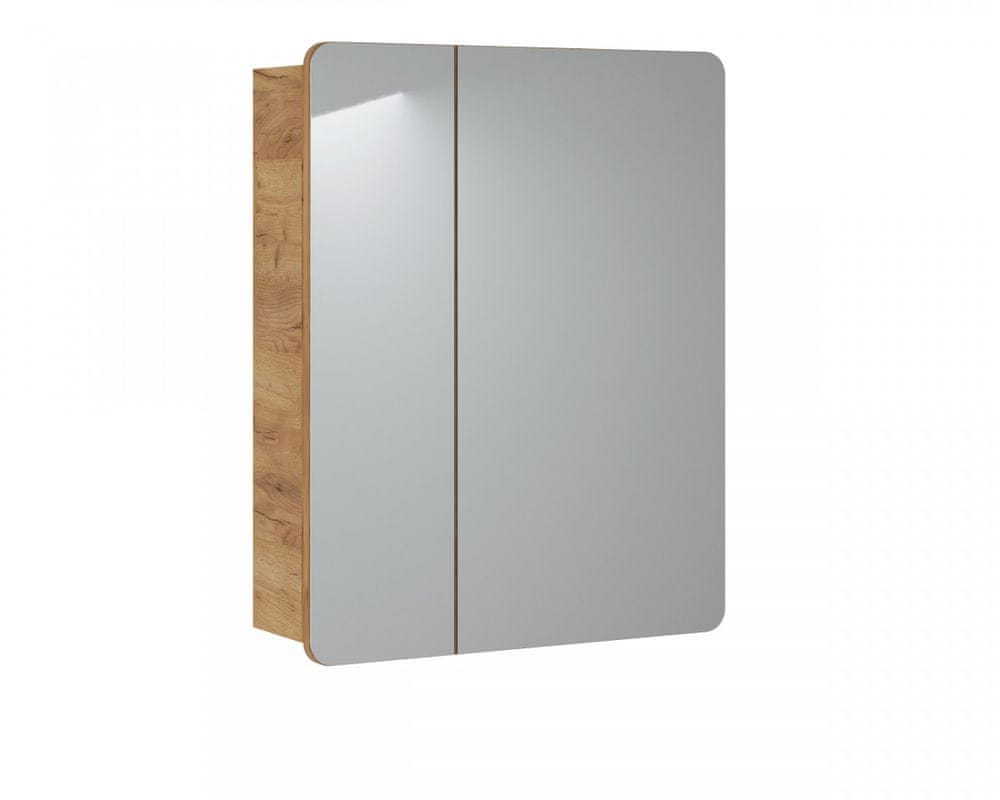 COMAD Závesná kúpeľňová skrinka so zrkadlom Aruba 841 2D dub craft zlatý