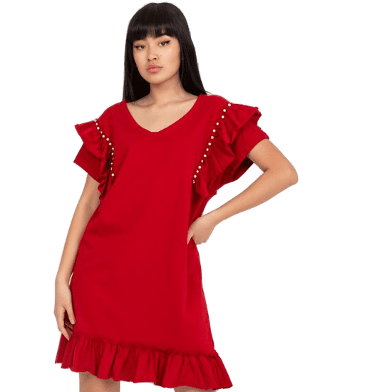 FANCY Dámske bavlnené mini šaty s volánom SHARRON bordová FA-SK-7017.72P_386392 Univerzalne