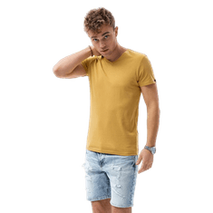 OMBRE Pánske jednofarebné tričko NORRIS horčicovej farby MDN23845 L