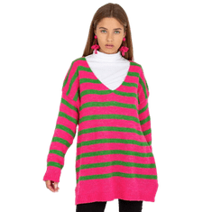 Och Bella Dámsky sveter pruhovaný oversize OCH BELLA ružovo-zelený TW-SW-BI-M59.25_390106 Univerzálne