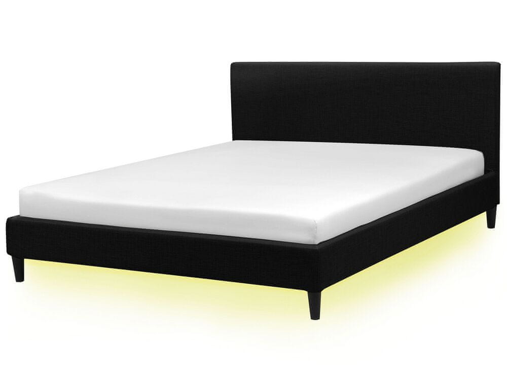Beliani Čalúnená posteľ s bielym LED osvetlením 180 x 200 cm čierna FITOU