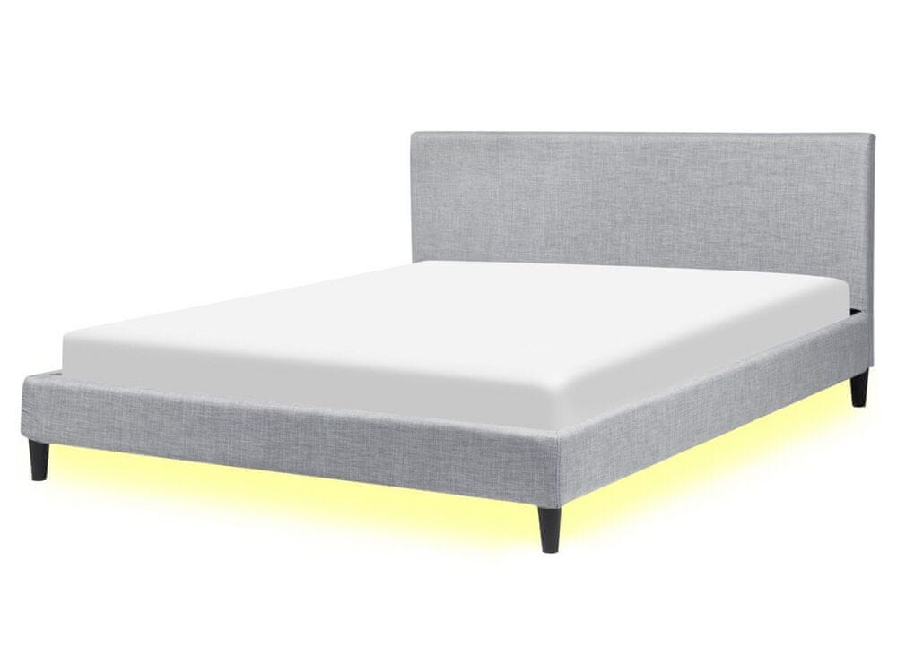 Beliani Čalúnená posteľ s bielym LED osvetlením 160 x 200 cm svetlosivá FITOU