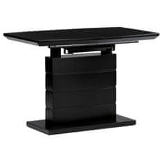 Autronic Moderný jedálenský stôl Jídelní stůl 110+40x70 cm, černá 4 mm skleněná deska, MDF, černý matný lak (HT-420 BK)