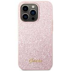 Guess Kryt na mobil Glitter Flakes Metal Logo na Apple iPhone 14 Pro - růžový