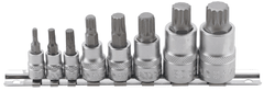 Hlavice zástrčné XZN (Spline) 1/4", 3/8" a 1/2", M4 - M16, 8 ks na lište - BGS 5105
