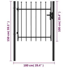 Petromila vidaXL Jednokrídlová plotová brána s hrotmi, oceľ 1x1 m, čierna