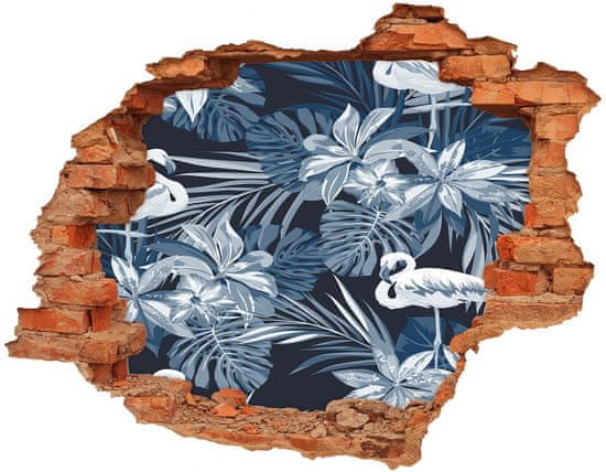 Wallmuralia.sk Diera 3D v stene nálepka Plameniaky a rastliny 148x115 cm