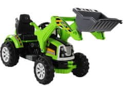 Lean-toys Batériový traktor s lyžicovým rýpadlom zelený