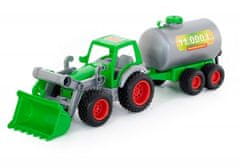 Lean-toys Poľnohospodársky traktor nakladač cisterna zelená a sivá 8794