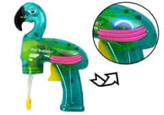 Lean-toys Pištoľ na mydlové bubliny flamingo modrá