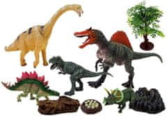 Sada 5 figúrok dinosaurov s príslušenstvom, kamene, strom