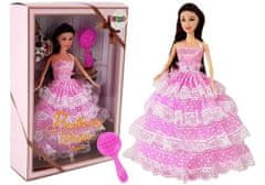 Tmavovlasá bábika princezná ružové šaty kefa 28 cm