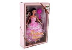 Tmavovlasá bábika princezná ružové šaty kefa 28 cm