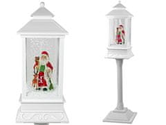 Lean-toys Vianočná dekorácia Lucerna Lampa so Santa Clausom Biele koledy Svetlá