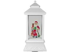 Lean-toys Vianočná dekorácia Lucerna Lampa so Santa Clausom Biele koledy Svetlá