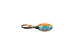 Trixie  TPR termoplastová rugby lopta s pútkom, 12cm/27cm oranž/modrá