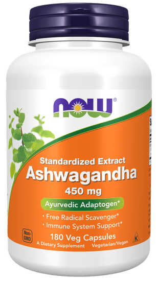 NOW Foods Ashwagandha (Vitánia snodarna) extrakt, 450 mg, 180 rastlinných kapsúl