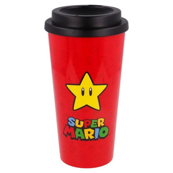 Stor Plastový termo pohár s vrchnákom SUPER MARIO Star, 520ml, 01379