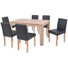 Vidaxl Jedálenský stôl a stoličky, 7 ks, umelá koža a dubové drevo, čierne