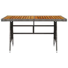 Vidaxl Záhradný stôl sivý 130x70x72 cm polyratan a akáciový masív
