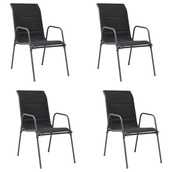 Vidaxl Stohovateľné záhradné stoličky 4 ks oceľ a textilén čierne