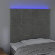 shumee Čelo postele s LED bledosivé 100x5x118/128 cm zamat