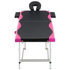 Vidaxl 2-zónový skladací masážny stôl čierno-ružový hliníkový