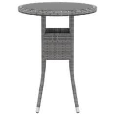 Vidaxl Záhradný stôl Ø60x75 cm tvrdené sklo a polyratan sivý