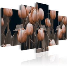 Artgeist Obraz - Tulipány v sépiovej farbe 200x100 obraz na plátne s dreveným rámom