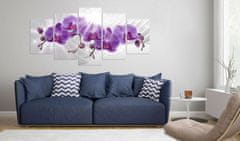 Artgeist Obraz - Abstraktná záhrada: Fialové orchidey 200x100 obraz na plátne s dreveným rámom