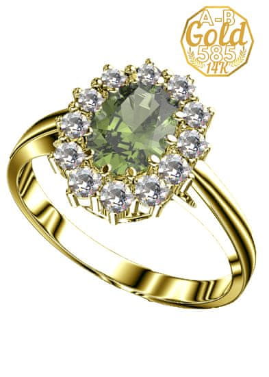 A-B A-B Orchideový prsteň s oválnym vltavínom a zirkónmi zo žltého zlata 585/14K jw-AUVZ3075Y